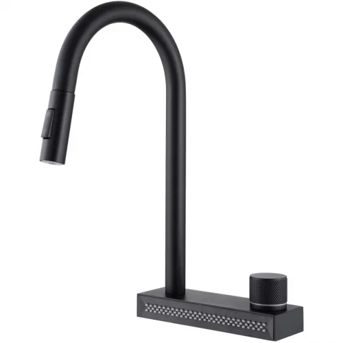 Смеситель для кухни Abber Wasser Kreis AF8114B CoolStart, с выдвижным изливом, черный матовый