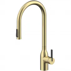 Смеситель для кухни Paulmark Universal Un213880-SBG с подключением к фильтру, выдвижным изливом, светлое золото матовый