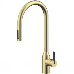 Смеситель для кухни Paulmark Universal Un213880-SBG с подключением к фильтру, выдвижным изливом, светлое золото матовый