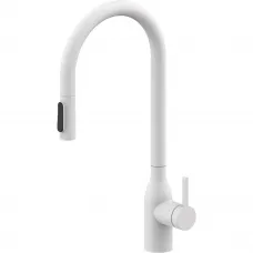 Смеситель для кухни Paulmark Universal Un213880-WH с подключением к фильтру, выдвижным изливом, белый матовый