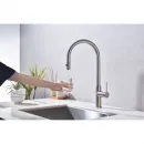 Смеситель для кухни Paulmark Galant Ga213077-BS с подключением к фильтру, выдвижным изливом, нержавеющая сталь