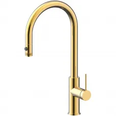 Смеситель для кухни Paulmark Galant Ga213077-SBG с подключением к фильтру, выдвижным изливом, светлое золото матовый