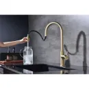 Смеситель для кухни Paulmark Galant Ga213077-SBG с подключением к фильтру, выдвижным изливом, светлое золото матовый