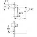 Смеситель для раковины Grohe Eurocube 19895AL0 встраиваемый, без донного клапана, темный графит матовый