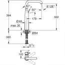 Смеситель для раковины Grohe Essence 32901AL1 без донного клапана, темный графит матовый