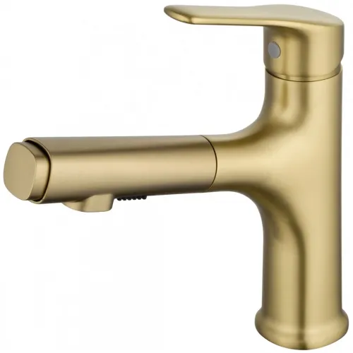 Смеситель для раковины Wonzon & Woghand WW-AE4151-BG с выдвижным изливом, золотой матовый
