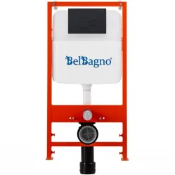 Инсталляция для унитаза BelBagno BB026 + BB084NERO с кнопкой смыва, черный матовый