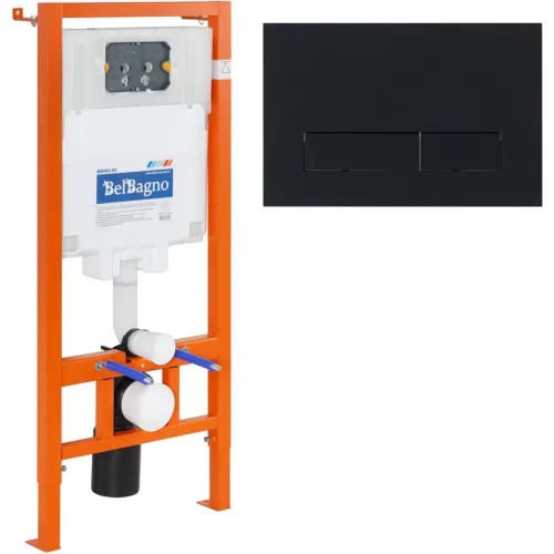 Инсталляция для унитаза BelBagno Marmi BB002-80/BB012-MR-NERO.M с кнопкой смыва, черный матовый