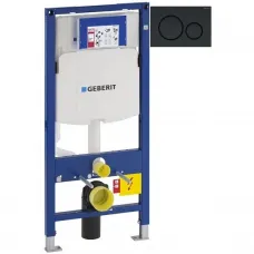 Инсталляция для унитаза Geberit Duofix Sigma 20 111.300.00.5 + 111.815.00.1 + 115.882.16.1 с кнопкой смыва, черный матовый/черный глянец/черный матовый