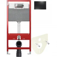 Инсталляция для унитаза Tece TECEsquare II 9300302 + 9200010 + 9380014 + 9240833 с кнопкой смыва, черный матовый