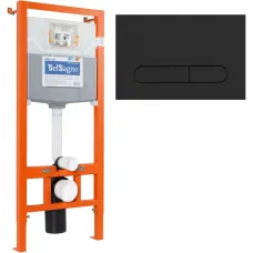 Инсталляция для унитаза BelBagno Prospero BB002-80/BB007-PR-NERO.M с кнопкой смыва, черный матовый