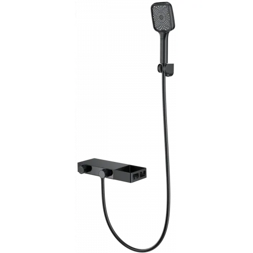 Термостат для ванны Wonzon & Woghand Shelf WW-B2551-MB с душевым гарнитуром, черный матовый
