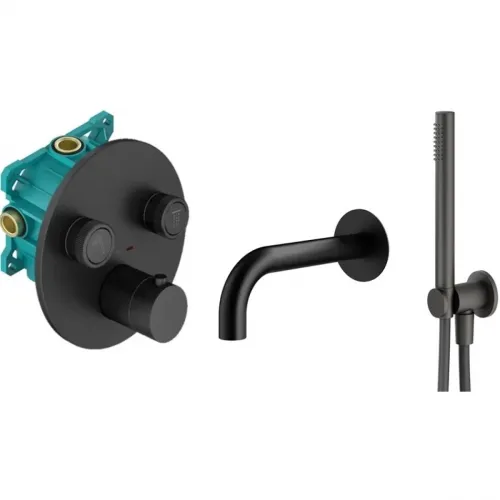 Термостат для ванны Plumberia Selection PSBOX KITPSB02NO260 встраиваемый, с душевым гарнитуром, черный матовый