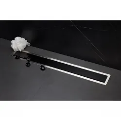 Душевой трап (лоток) Pestan Confluo Premium Black Glass Line 13000292 55 см, с решеткой, щелевой, матовый хром/черный глянец