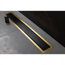 Душевой трап (лоток) Pestan Confluo Premium Black Glass Gold Line 13100116 65 см, с решеткой, щелевой, золотой/матовый хром