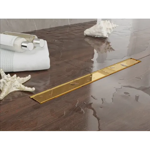 Душевой трап (лоток) Plumberia Selection Linear PSL90OR 90 см, с решеткой, 2 в 1 под плитку, золотой