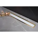 Душевой трап (лоток) Pestan Confluo Premium White Glass Gold Line 13100123 75 см, с решеткой, щелевой, белый глянец/золотой