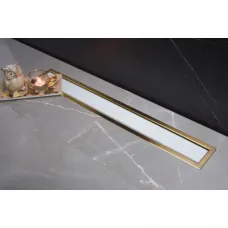 Душевой трап (лоток) Pestan Confluo Premium White Glass Gold Line 13100124 85 см, с решеткой, щелевой, белый глянец/золотой