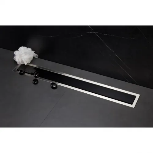 Душевой трап (лоток) Pestan Confluo Premium Black Glass Line 13000351 95 см, с решеткой, щелевой, матовый хром/черный глянец