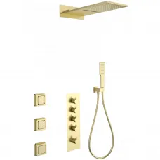 Душевой комплект Wonzon & Woghand WW-D4100-BG 230 мм, с термостатом, золотой матовый