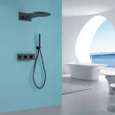 Душевой комплект Abber Wasser Kreis AF8151B 300 мм, с термостатом, черный матовый