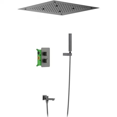 Душевой комплект Timo Petruma SX-5019/18SM 500 мм, с термостатом, вороненая сталь