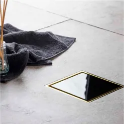 Душевой трап 144x144/50 мм золотой/черный глянец Pestan Confluo Standard Black Glass Gold Vertical 13000166