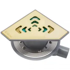 Душевой трап Pestan Confluo Standard Angle Gold 1 13000126 194x194/50 мм, с решеткой, перфорированный, золотой