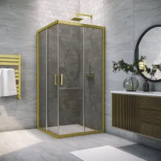 Душевой уголок Vegas Glass ZA NOVO h2000 100 03 07 100x100 см, профиль золотой матовый, стекло графитовое