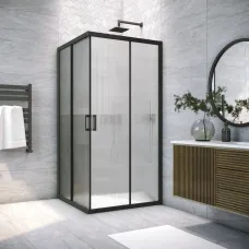 Душевой уголок Vegas Glass ZA NOVO h2000 100 02M Moru 100x100 см, профиль черный матовый, стекло рифленое