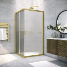 Душевой уголок Vegas Glass ZA NOVO h2000 110 03 Moru 110x110 см, профиль золотой матовый, стекло рифленое
