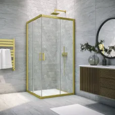 Душевой уголок Vegas Glass ZA NOVO h2000 100 03 01 100x100 см, профиль золотой матовый, стекло прозрачное