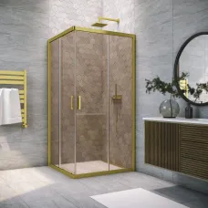 Душевой уголок Vegas Glass ZA NOVO h2000 100 03 05 100x100 см, профиль золотой матовый, стекло бронза