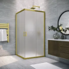 Душевой уголок Vegas Glass ZA NOVO h2000 100 03 10 100x100 см, профиль золотой матовый, стекло сатин
