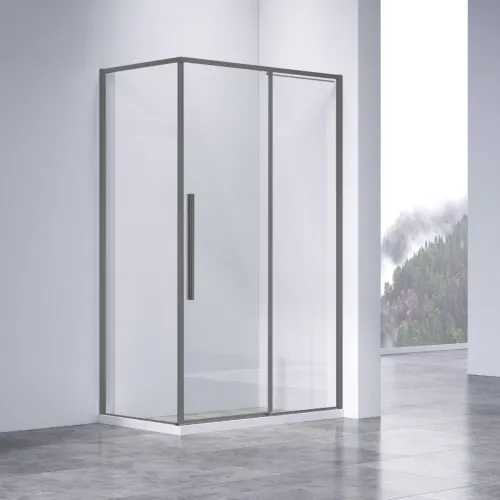 Душевой уголок Vincea Slim-N VSR-4SN9011CLGM 110x89 см, профиль вороненая сталь, стекло прозрачное