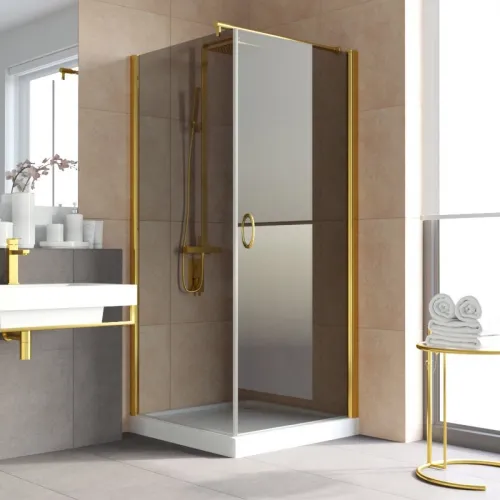 Душевой уголок Vegas Glass EP-Fis LUX 90*110 09 07 R 90x110 см R, профиль золотой, стекло графитовое