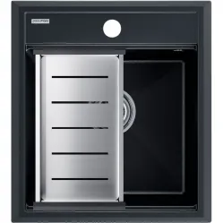 Кухонная мойка Paulmark Stepia PM114651-BLM+A375-BS 46x51 см, черный металлик
