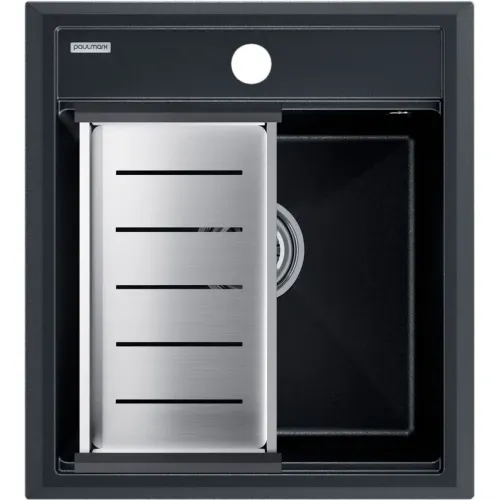 Кухонная мойка Paulmark Stepia PM114651-BLM+A375-BS 46x51 см, черный металлик