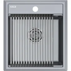 Кухонная мойка Paulmark Stepia PM114651-GRM+R375-BS 46x51 см, серый металлик