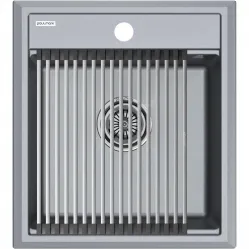 Кухонная мойка Paulmark Stepia PM114651-GRM+R375-BS 46x51 см, серый металлик