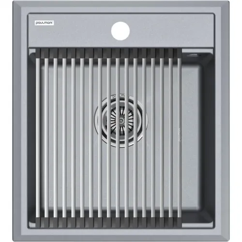 Кухонная мойка Paulmark Stepia PM114651-GRM+R375-BS 46x51 см, серый металлик