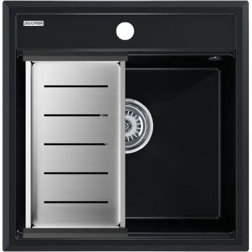 Кухонная мойка Paulmark Stepia PM115051-BLM+A375-BS 50x51 см, черный металлик