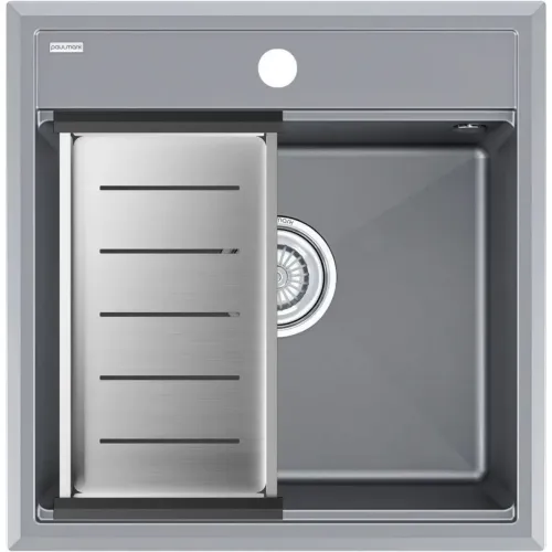 Кухонная мойка Paulmark Stepia PM115051-GRM+A375-BS 50x51 см, серый металлик