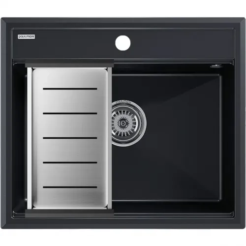 Кухонная мойка Paulmark Stepia PM115951-BLM+A375-BS 59x51 см, черный металлик