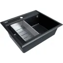 Кухонная мойка Paulmark Stepia PM115951-BLM+A375-BS 59x51 см, черный металлик