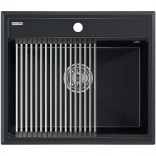 Кухонная мойка Paulmark Stepia PM115951-BLM+R375-BS 59x51 см, черный металлик