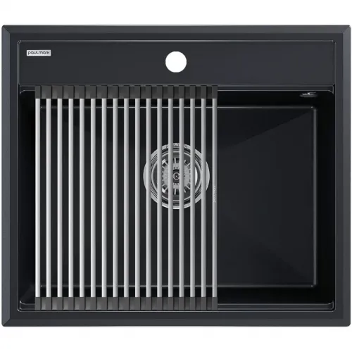 Кухонная мойка Paulmark Stepia PM115951-BLM+R375-BS 59x51 см, черный металлик