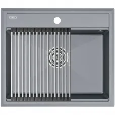 Кухонная мойка Paulmark Stepia PM115951-GRM+R375-BS 59x51 см, серый металлик