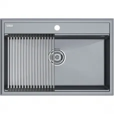 Кухонная мойка Paulmark Stepia PM117551-GRM+R375-BS 75x51 см, серый металлик