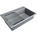 Кухонная мойка Paulmark Stepia PM117551-GRM+R375-BS 75x51 см, серый металлик